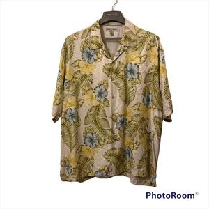 Tommy Bahama Bamboo Embossed Hibiscus Floral 100% Silk Hawaiian Camp Shirt XXL